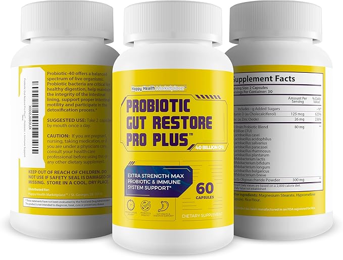 Probiotic Gut Restore Pro Plus - Restore Your Health and Body Balance with Probiotics - Natural Immune Support - Balance Blood Health - Improved Energy - Improved Mood