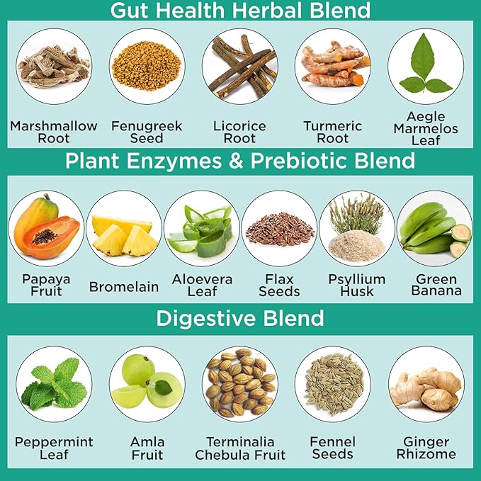 Organic Veda Marshmallow Turmeric Gut Supplement - Digestion Health Leaky Gut Repair &amp Cleanse Support - Papaya Digestive Enzymes Prebiotics L-Glutamine Green Banana Psyllium Husk - 120 Capsu