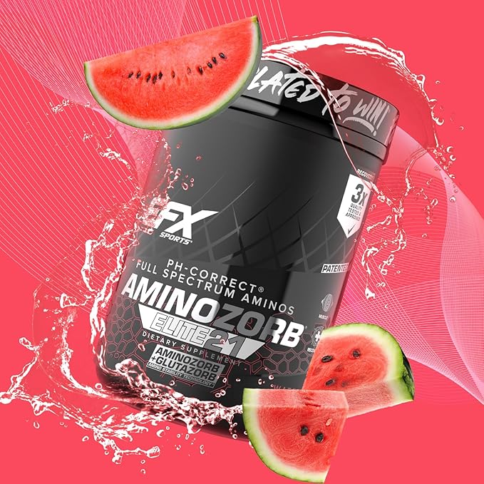 EFX Sports Aminozorb Elite 21 | PH-Correct Full Spectrum Aminos + Glutamine | Essential &amp Non Essential Aminos | Zero Sugars | 30 Servings (Watermelon)