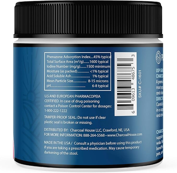 Charcoal House Detox and Cleanse USP Medical Grade Coconut Shell Activated Charcoal Powder - With High Adsorptive &amp Fast Acting Capacity - Powdered Naturally Detoxifying- 6 oz
