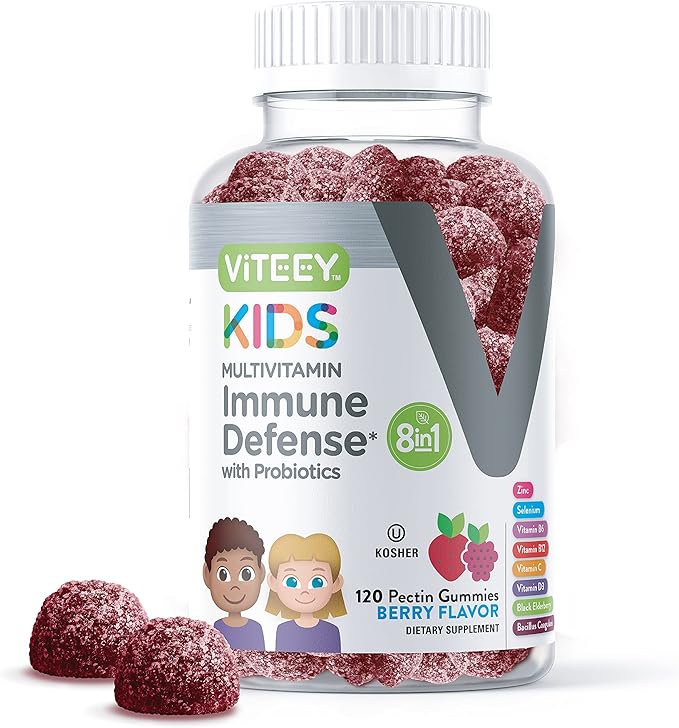 Viteey Kids Multivitamin Gummies with Probiotics - 8-1 Kids Vitamins for Immune Health Support with Vitamin C D3 B12 B6 Zinc Elderberry Selenium - Vegetarian - Chewable Tasty Berry Flavored
