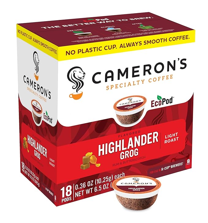 Cameron's Coffee Single Serve Pods Flavored Highlander Grog 18 Count (Pack of 1)