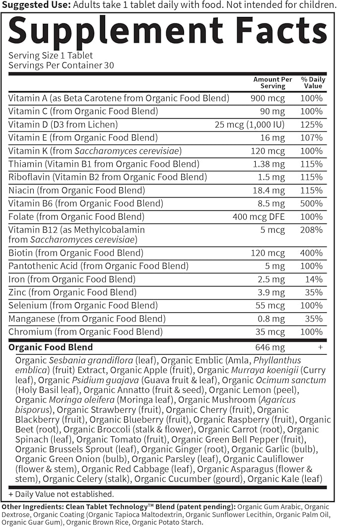 Garden of Life Organics Multivitamin for Women - Women's Once Daily Multi - Whole Food Multi with Iron Biotin Vegan Organic Womens Multivitamin for Health Energy Hair Skin and Nails 30 Tablets