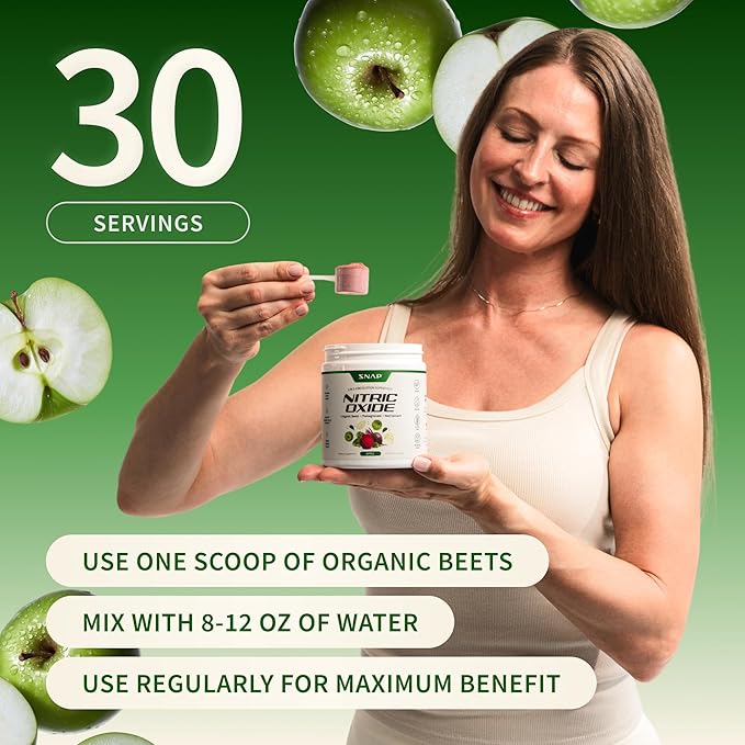 Snap Supplements Organic Beet Root Powder Nitric Oxide Supplement for Men &amp Women Red Spinach &amp Pomegranate Supports Healthy Energy &amp Blood Pressure Already in Normal Range 30 Servings