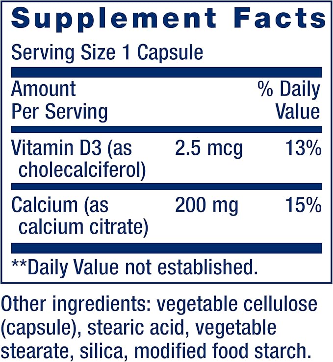 Life Extension Calcium Citrate with Vitamin D Super-absorbable Calcium to Support Optimal Bone Health Gluten-Free Non-GMO 200 Capsules