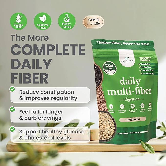 nbpure Daily Fiber Powder Blend for Digestive Health Cholesterol Support Healthy Weight Management - with Prebiotic Insoluble Soluble Fiber + 4 Probiotic Strains Savory Mocha Gusset 45 Servings