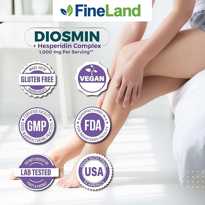 FineLand Diosmin &amp Hesperidin Complex Premium Advanced Formula 1000 mg Blood Flow and Circulation Support 120 Capsules 100% Vegan All Natural