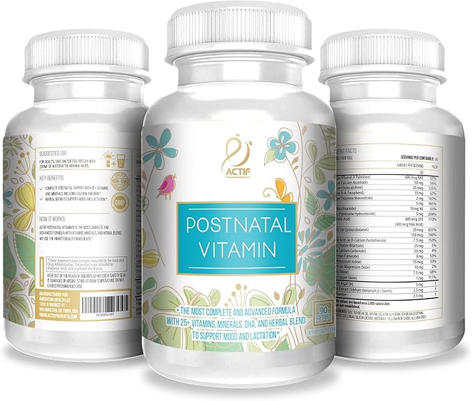 Actif Organic Postnatal Vitamin with 25+ Organic Vitamins and Organic Herbs Nursing and Lactation Supplement Non-GMO Made in USA 90 Count