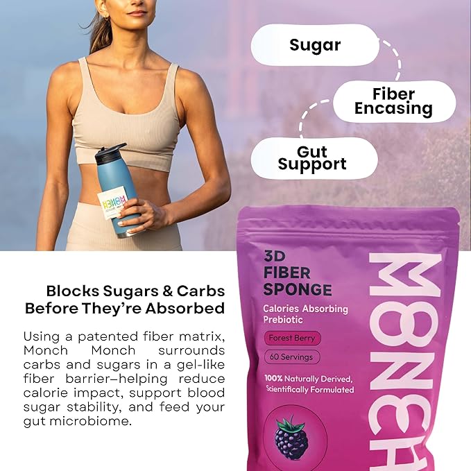 Monch Monch Calorie Absorbing Fiber Sponge – Forest Berry One Month Supply – Konjac Gum &amp Prebiotic Fiber Supplement for Gut Health &amp Blood Sugar Support – Vegan Sugar-Free 60 Ct