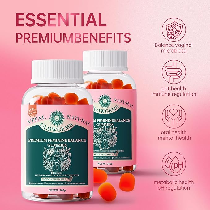 Premium Feminine Balance Gummies for Women - pH Balance &amp Wellness Support with Hawaiian Pineapple Vegan Gluten-Free Supplement Vaginal Probiotic 120 Count