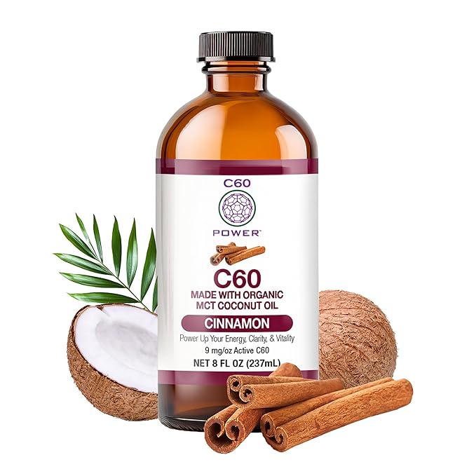 C60 Power Cinnamon Flavored C60 in Organic MCT Coconut Oil - Natural Wellness &amp Antioxidant Support for Men &amp Women 99.99% Pure Sublimated C60 Promotes Energy Clarity &amp Stamina - 8 fl