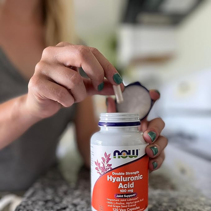 NOW Foods Supplements Hyaluronic Acid 100 mg Double Strength with L-Proline Alpha Lipoic Acid and Grape Seed Extract 120 Veg Capsules (Pack of 2)