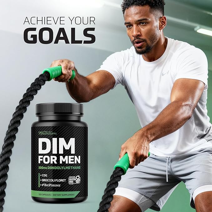 DIM Supplement for Men 300mg | Estrogen Blocker &amp Aromatase Inhibitor | Extra Strength Men’s Hormone Balance &amp Fitness Booster with Diindolylmethane Plus CDG &amp Broccoli Floret | Gluten-Fre