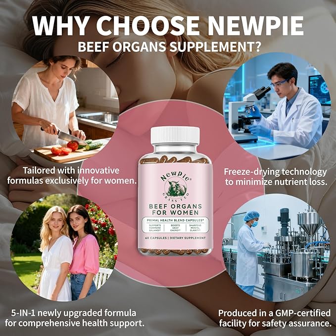 Beef Organ Supplement for Women - 5300mg Beef Liver Kidney for Hormone Balance Menstruation Energy Immunity Gut &amp Skin Health (2)
