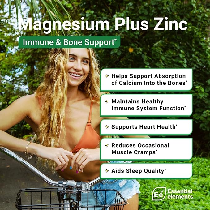 Essential Elements Magnesium Plus Zinc with Vitamin D3 - Scientifically Formulated Heart Bone &amp Muscle Support - 225mg Triple-Strength Magnesium Complex with Glycinate Malate Citrate - 540 Cou
