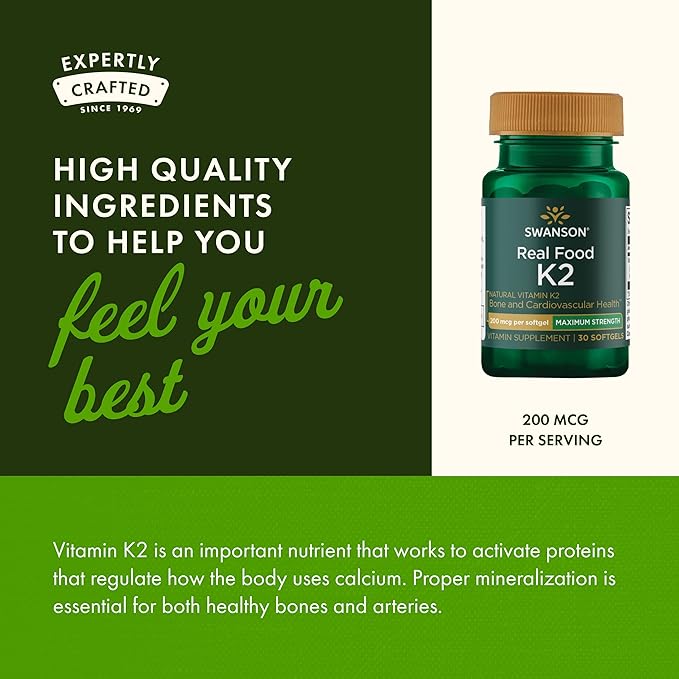 Swanson Maximum Strength Vitamin K2 (MK-7) Bone and Heart Health Supplement for Adults Over 50 Seeking Calcium Regulation - 200 mcg from Japanese Natto (30 Softgels 2 Pack)