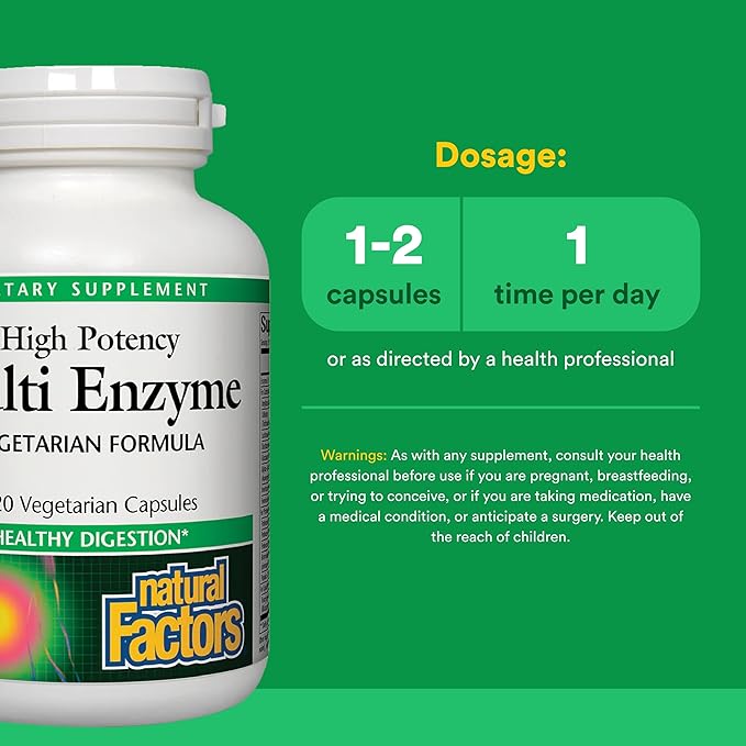 Natural Factors High Potency Multi Enzyme Vegetarian Formula Plant-Based Digestive Aid 120 Capsules