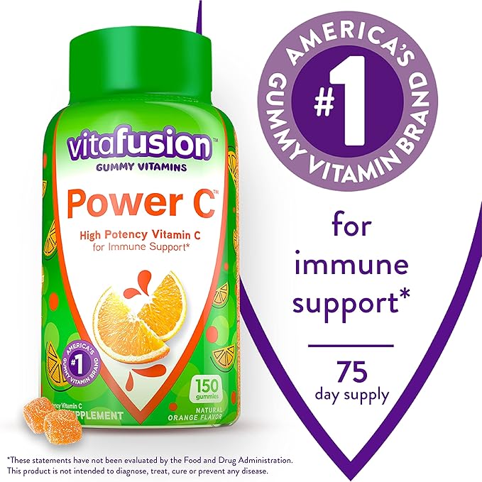 Vitafusion Fiber Well Fit Gummies 90 Count and Power C Vitamin C Gummies for Immune Support 150 Count