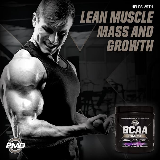 PMD Sports BCAA Stim-Free Amino Acids - Better Workout Performance Enhanced Recovery Daily Energy Muscle Builder and Muscle Sparing - BCAA Powder Drink Mix - Grape (30 Servings)