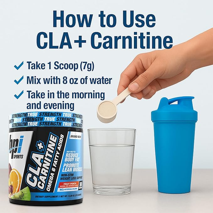 BPI Sports CLA+Carnitine – CLA L Carnitine &amp Linoleic Acid – L Carnitine Supplement for Weight Loss Metabolism &amp Lean Muscle – Caffeine Free – Fruit Punch – 50 Servings – 12.34 oz