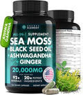 Secret Element Irish Sea Moss Black Seed Oil Ashwagandha Ginger 20000mg Capsules Seamoss Black Seed Oil Ashwagandha Burdock Root All in One Supplement 120 Capsules