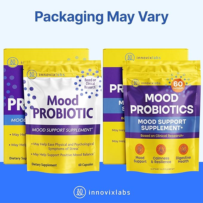 InnovixLabs Mood Probiotic for Women &amp Men Clinically Studied Digestive &amp Mood Support Supplement Lactobacillus helveticus Rosell-52ND &amp Bifidobacterium longum Rosell-175 60 Capsules