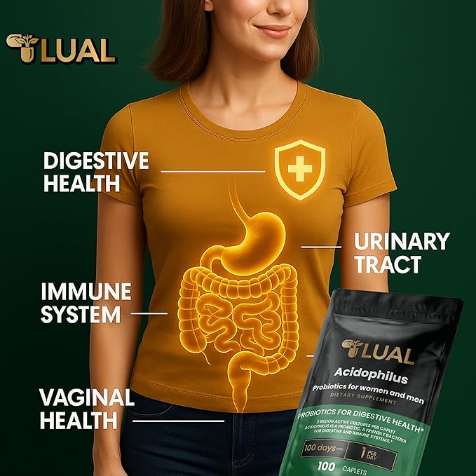 LUAL Acidophilus Probiotics for Women &amp Men – 2 Billion CFU per Caplet. Supports Digestive &amp Immune Health. Gluten-Free Non-GMO – 100 Caplets – 100 Days Supply – 1 Per Day