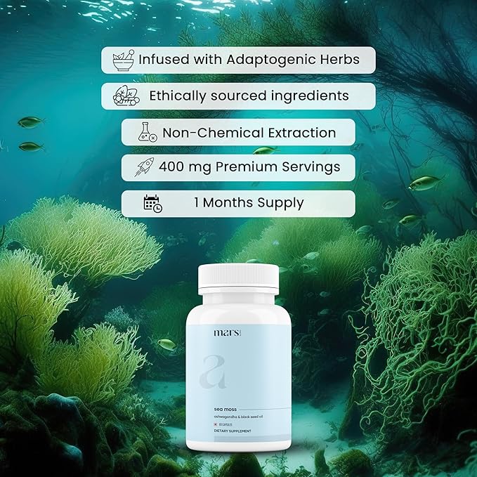 Mars Sea Moss Caps Surge Natural (60N) | Packed with 84 Essential Minerals | Powered with Black Seed Oil Surgemax &amp Vitamin D3 | Overall Well-Being - Pack of 3
