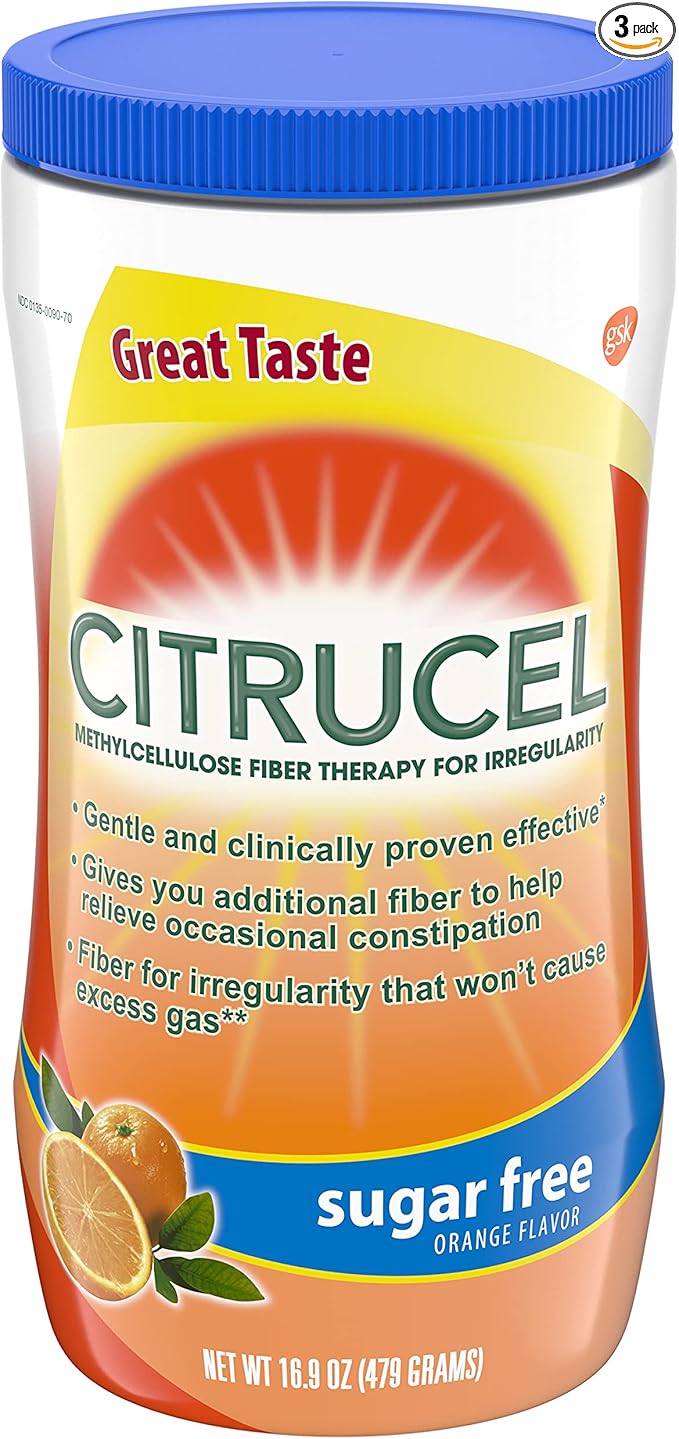 Citrucel Sugar Free Orange Flavor Methylcellulose Fiber Therapy Powder for Regularity 16.9 ounce (Pack of 3)