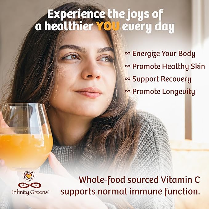 Infinity-C Organic Whole-Food Sourced Vitamin C Powder | Acerola Camu Camu &amp Amla | 1000mg Superfood C | High-Potency | Shilajit Astragalus Root &amp Ginger | Vegan Non-GMO (30 Servings)