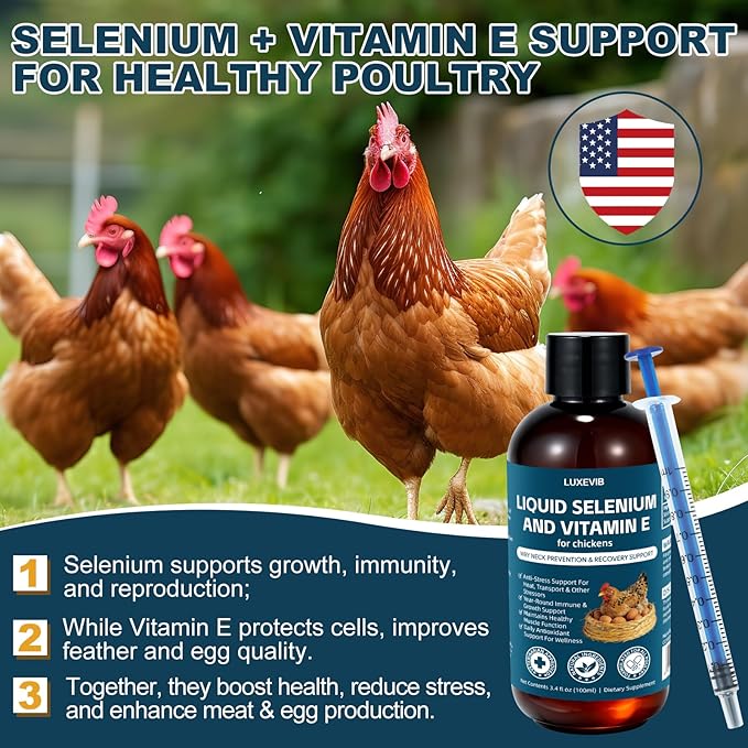 E+S Poultry Vitality Formula | Selenium for Chickens and All Poultry | Nutrient Support Liquid for Energy Balance and Mobility | Feed Mix Additive for Healthy Growth3.4 fl oz