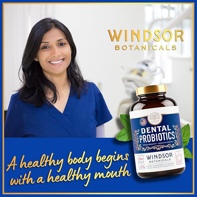 Oral Probiotics for Teeth and Gums - 3BN CFU Lactobacillus Salivarius Acidophilus Rhamnosus Streptococcus - Bad Breath Treatment for Adults - 45 Chewable Mint Dental Probiotic Tablets for Women &amp