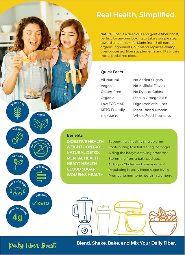 All-Natural Organic Fiber Powder Supplement Plant-Based Whole Food Ingredients No Artificial Colors or Flavors