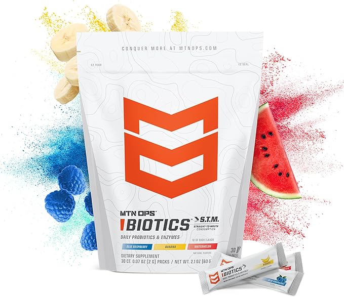 MTN OPS Biotics STM On‑the‑Go Probiotic Supplement for Gut Health Digestion &amp Immune Support – Sugar‑Free Natural Flavors Variety Pack 30 Servings – Fast Convenient Daily Gut Health Formula