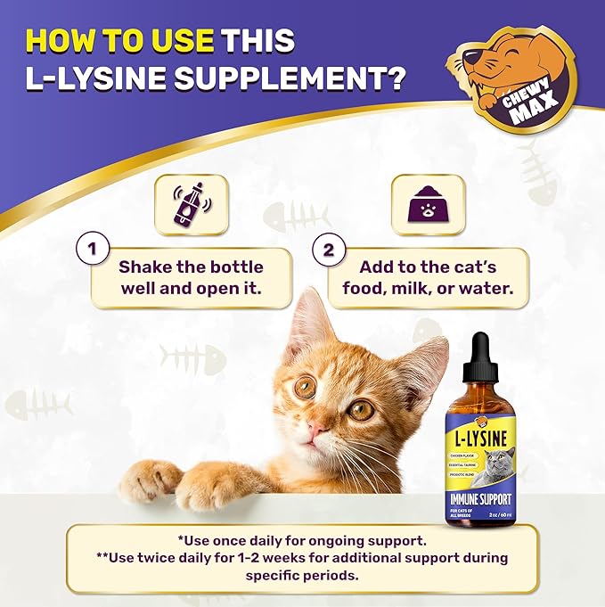 L Lysine for Cats – Gentle Help with Watery Eyes &amp Cough – Breathing Care with Taurine – Vitamins &amp Chicken Flavor for Kittens &amp Senior Pets – 2-Oz x 2 Pack
