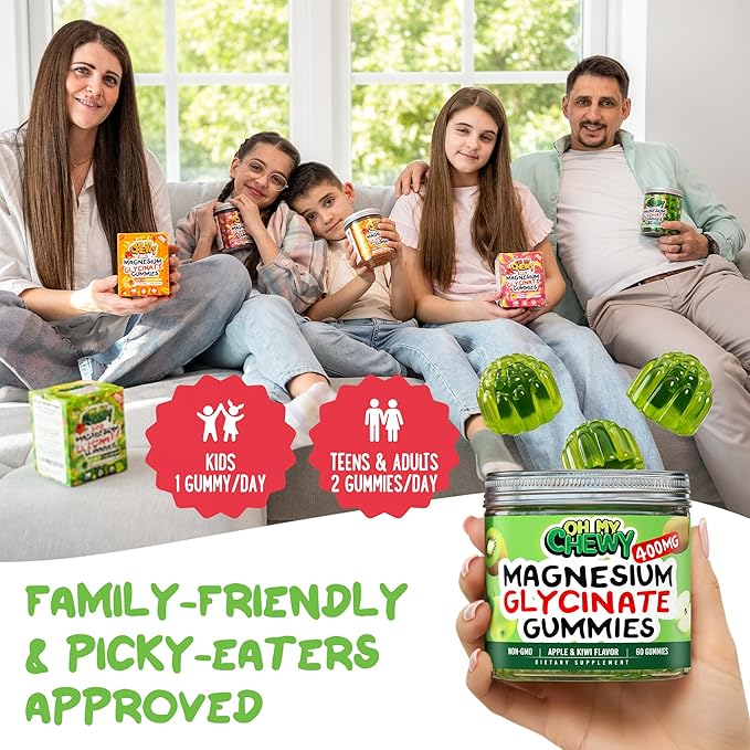 Center-Filled Magnesium Glycinate Gummies 400MG - High Absorption for Kids Teens &amp Adults - Supplement for Sleep Calm &amp Muscle Relaxation with B6 &amp D3 - Gluten Free &amp Vegan Friendly