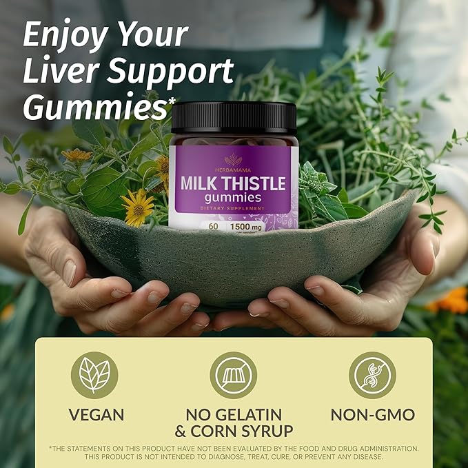 HERBAMAMA Liver Support and Milk Thistle Kit - Bundle of Liver Support Complex &amp 1500mg Milk Thistle Gummies - Vegan Non GMO Gelatin-Free - 2 Pack
