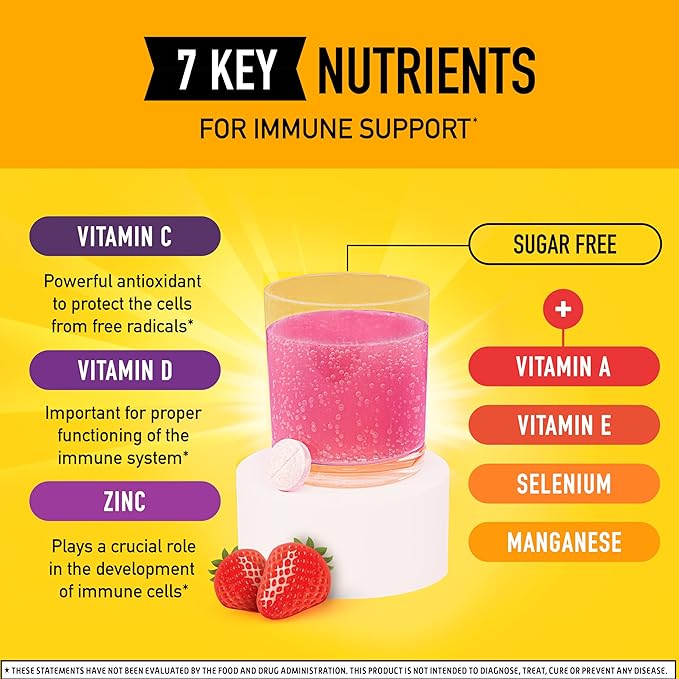 Vitamin C 1000mg (per serving) - Airborne Very Berry Effervescent Tablets (36 count in a box) Gluten-Free Immune Support Supplement With Vitamins A C E ZINC Selenium Echinacea &amp Ginger