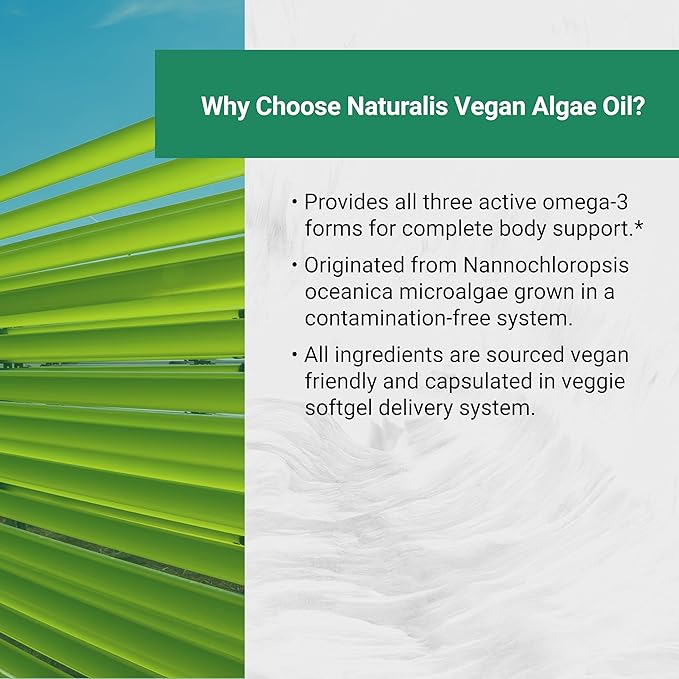 Naturalis Double Strength Vegan Omega 3 DHA EPA &amp DPA from Microalgae | Vegan Society Certified Sustainably Sourced True Full Spectrum | 90 Veggie Softgels (Carrageenan Free)
