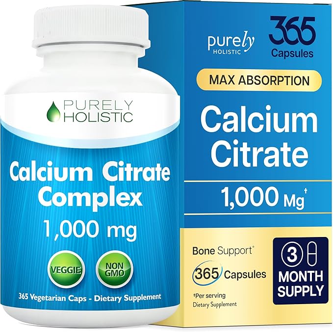 Calcium Citrate 1000mg | Healthy Bone &amp Teeth Support | High Absorption Cal Citrate | Gentle on Digestion | Vegan &amp Non-GMO | 3 Month Supply | Calcium Supplements for Women &amp Men | 365 Cap