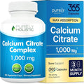 Calcium Citrate 1000mg | Healthy Bone &amp Teeth Support | High Absorption Cal Citrate | Gentle on Digestion | Vegan &amp Non-GMO | 3 Month Supply | Calcium Supplements for Women &amp Men | 365 Cap
