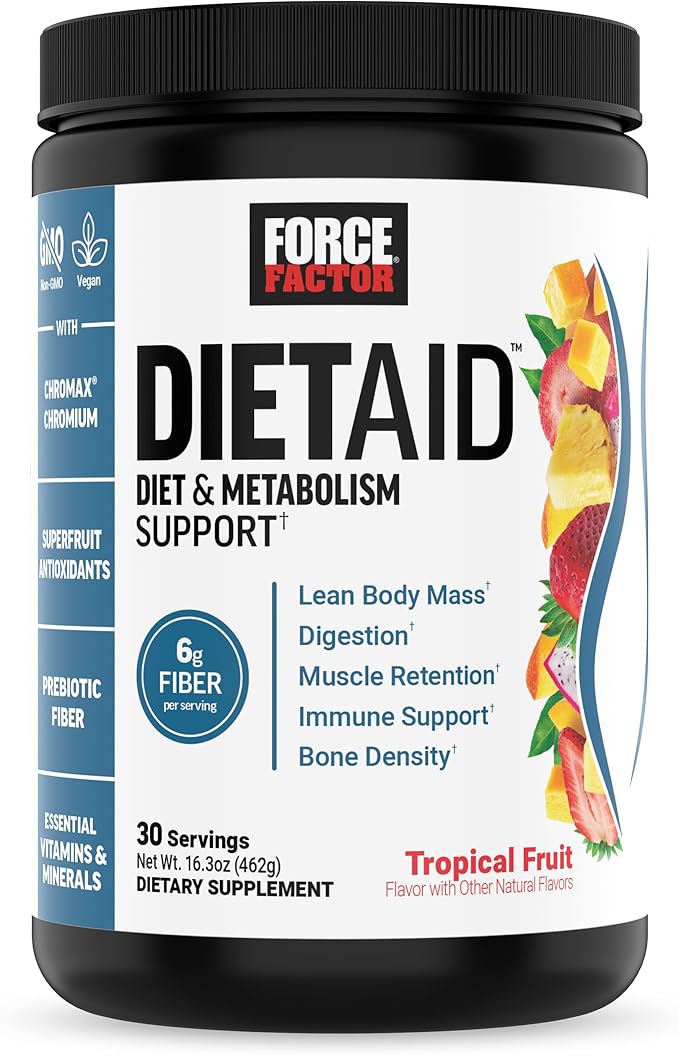 Force Factor Diet Aid Powder Metabolism Booster &amp Diet Support Supplement for Lean Body Mass with 15x More Absorbable Chromium Refreshing &amp Delicious Tropical Fruit 30 Servings