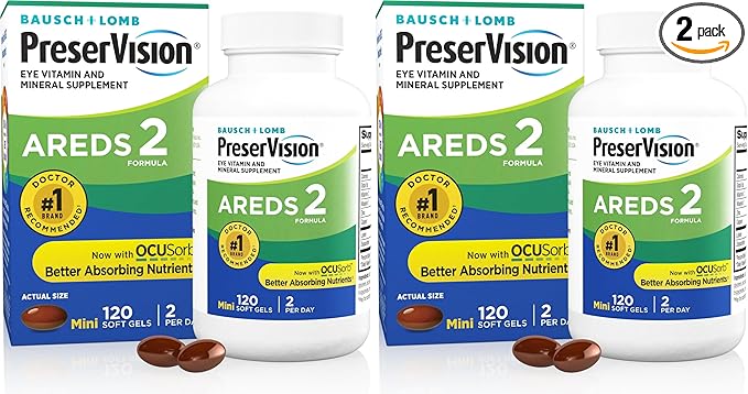 PreserVision AREDS 2 Eye Vitamins #1 Eye Doctor Recommended Brand Lutein and Zeaxanthin Supplement with Vitamin C Vitamin E Zinc and Copper Softgels (Minigels) 120 Count (Pack of 2)