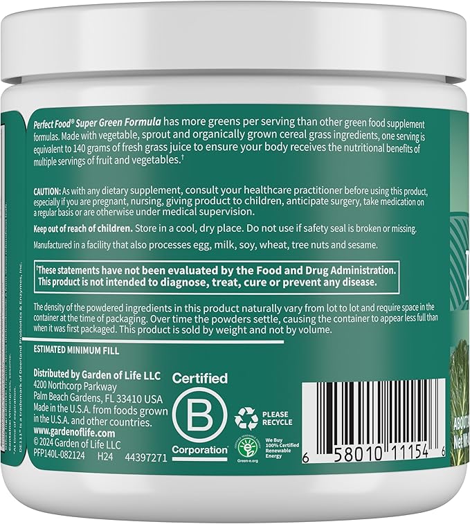 Garden of Life Perfect Food Super Green Formula - 14 Servings | 45 Superfoods Greens Fruit &amp Veggie Juice Superfood Powder Supplement Probiotics &amp Organic Spirulina for Digestion &amp Immu