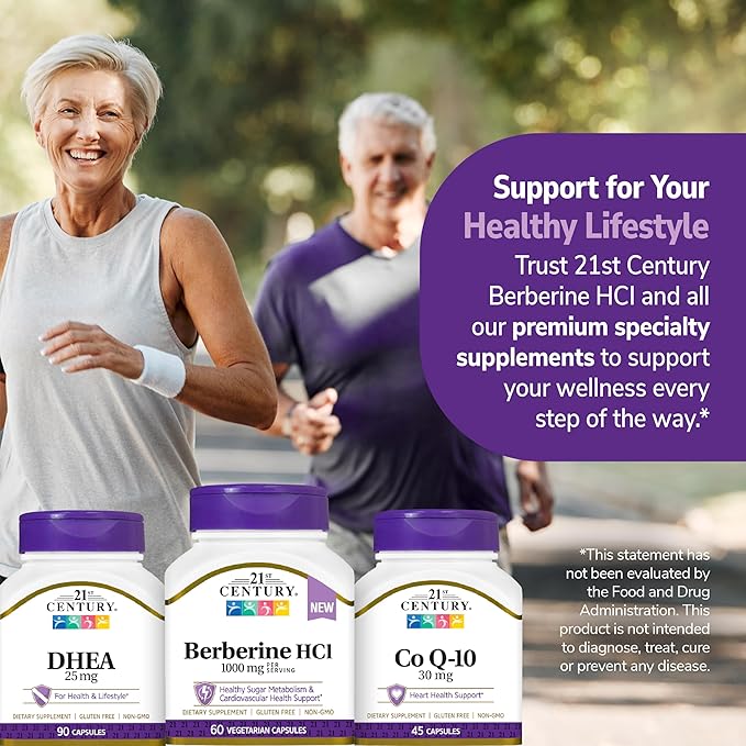 21st Century Berberine HCl 1000 mg Per Serving (60 Count) Helps Support Healthy Sugar Metabolism &amp Cardiovascular Health Vegan Non-GMO Gluten Free Berberine Supplement 30 Servings