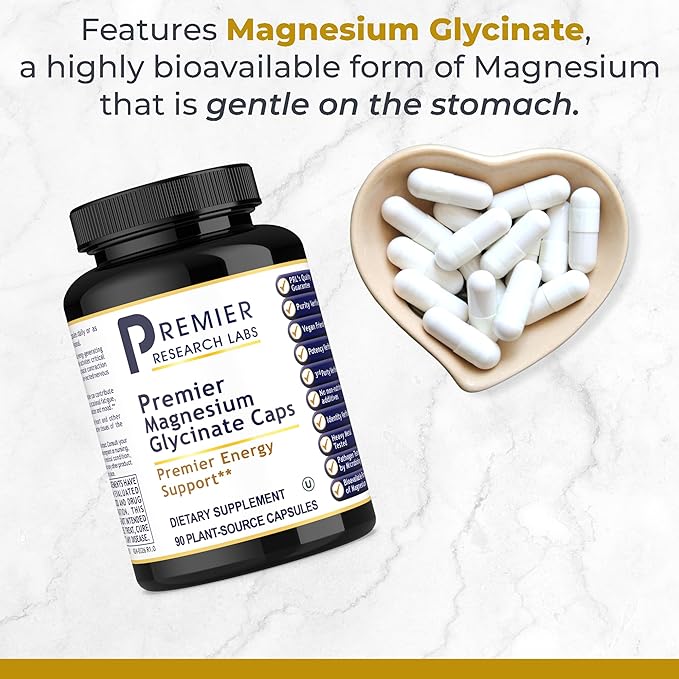 Premier Research Labs Magnesium Glycinate Supplement - Pure Magnesium High Absorption Supports Sleep Quality Chelated Vegan Third Party Tested Premier Energy Support - 90 Capsules (Pack of 2)