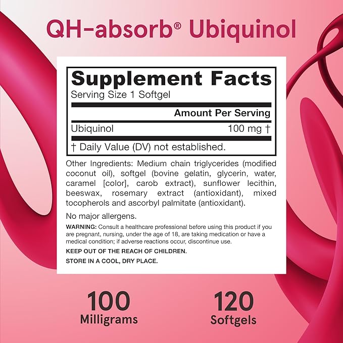 Jarrow Formulas QH-Absorb Ubiquinol 100mg - 120 Softgels - High Absorption &amp Active Antioxidant Form of Co-Q10 - Supports Mitochondrial Energy Production &amp Healthy Cardiovascular Function