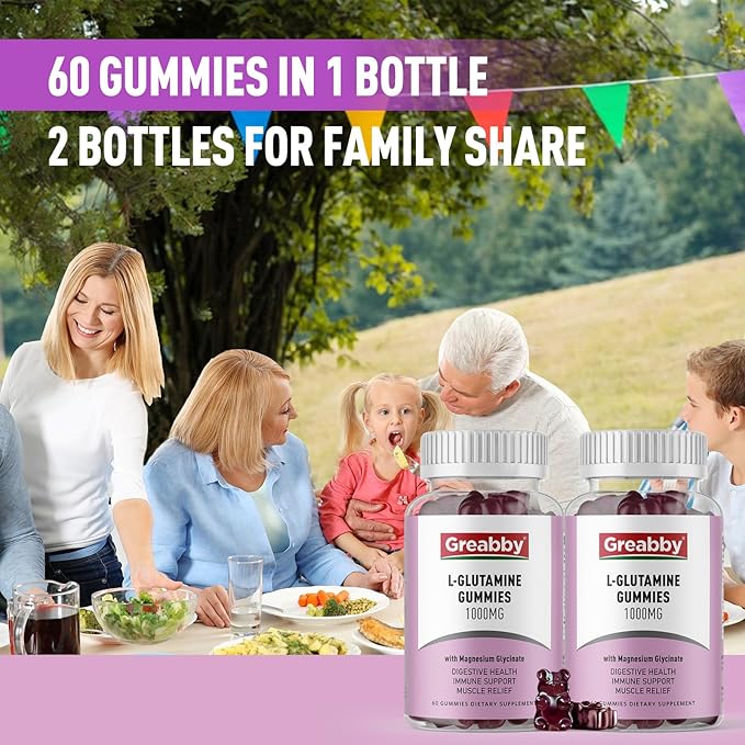 L Glutamine 1000mg Gummies - Muscle Relief &amp Immune Support Amino Acid Supplement with Magnesium Glycinate Vegan &amp Non-GMO Gluten Free (120 Count)