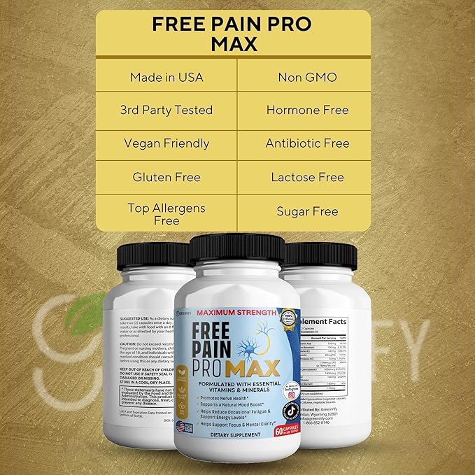 Free Pain ProMax Maximum Strength 60 Capsules Nerve Health Support with Vitamins &amp Minerals 30 Day Supply (2)