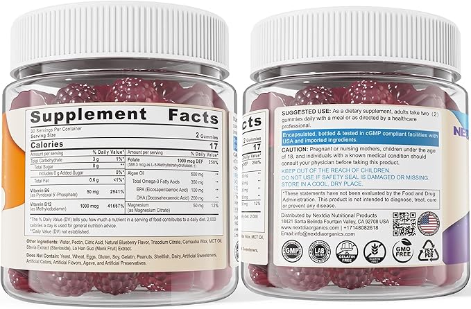 Vitamins B12 &amp B6 Gummies Boost Energy w/Methyl B12 1000mcg L-Methylfolate B6 Omega-3 DHA Magnesium | Methylated B-Complex Multivitamin Supplement for Brain Function &amp Methylation Vegan